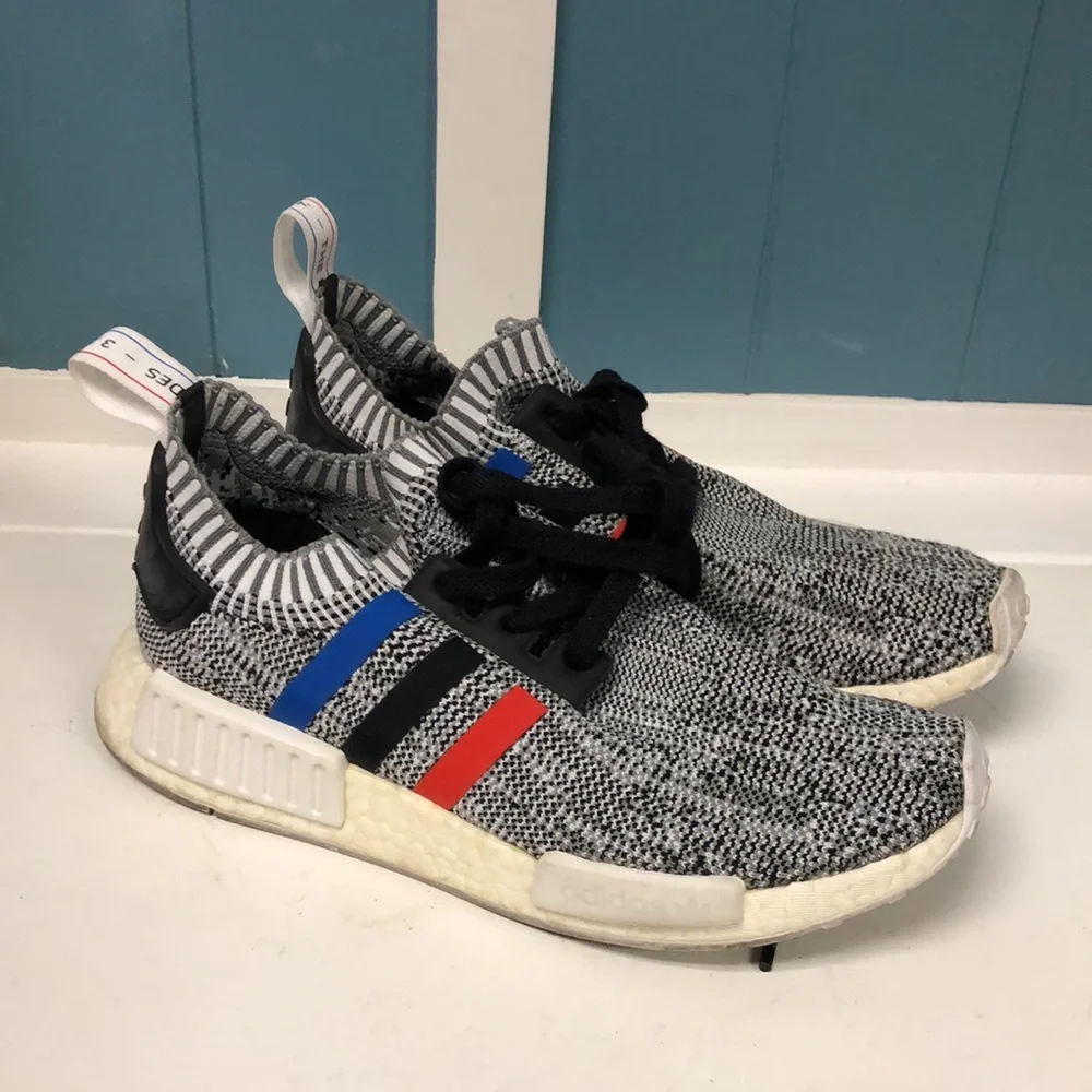 Adidas Nmd R1 PK Prime Knit Tri-Color 3 Stripe BB2888 Gray & Black Men’s Sz‎ 7